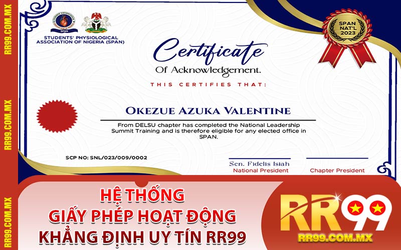 Hệ Thống Giấy Phép Hoạt Động Khẳng Định Uy Tín RR99